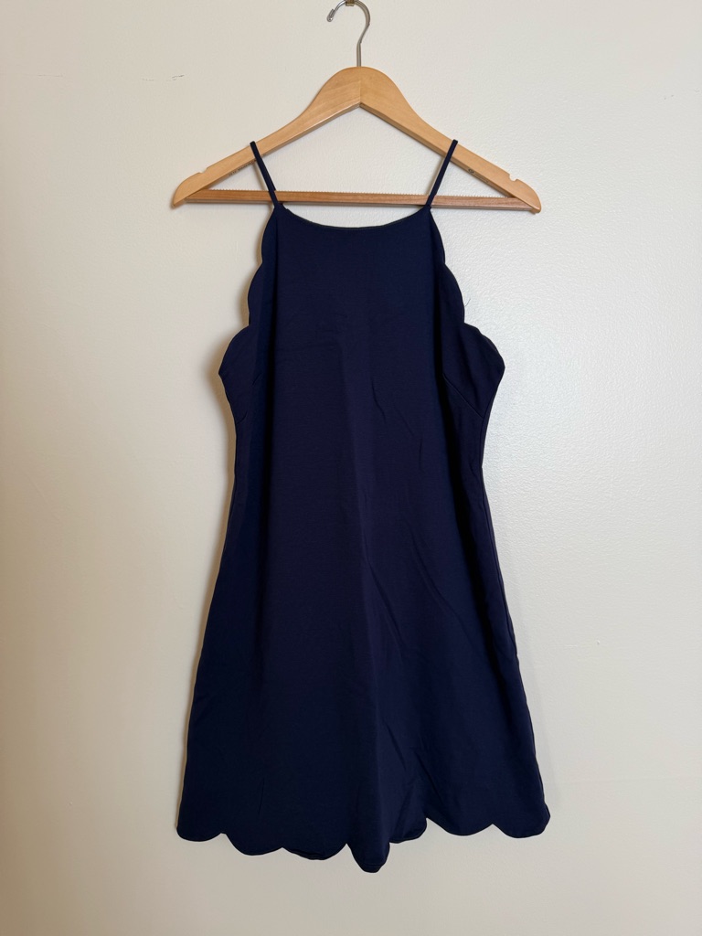 Aqua Navy Scalloped Mini Dress With Spaghetti Straps
